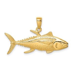 14k Yellow Gold Yellowfin Tuna Fish Necklace Charm Pendant